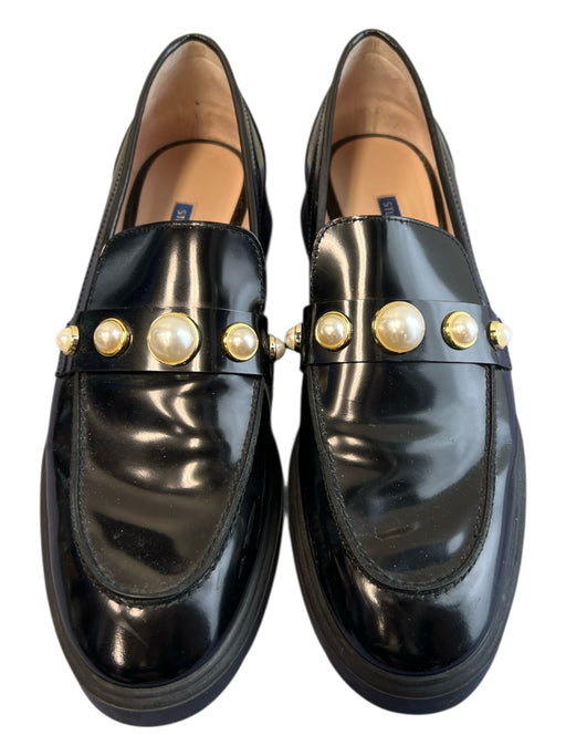 Stuart Weitzman Shoe Size 9.5 Black Leather Almond Toe Pearl Detail Loafer Shoes Black / 9.5
