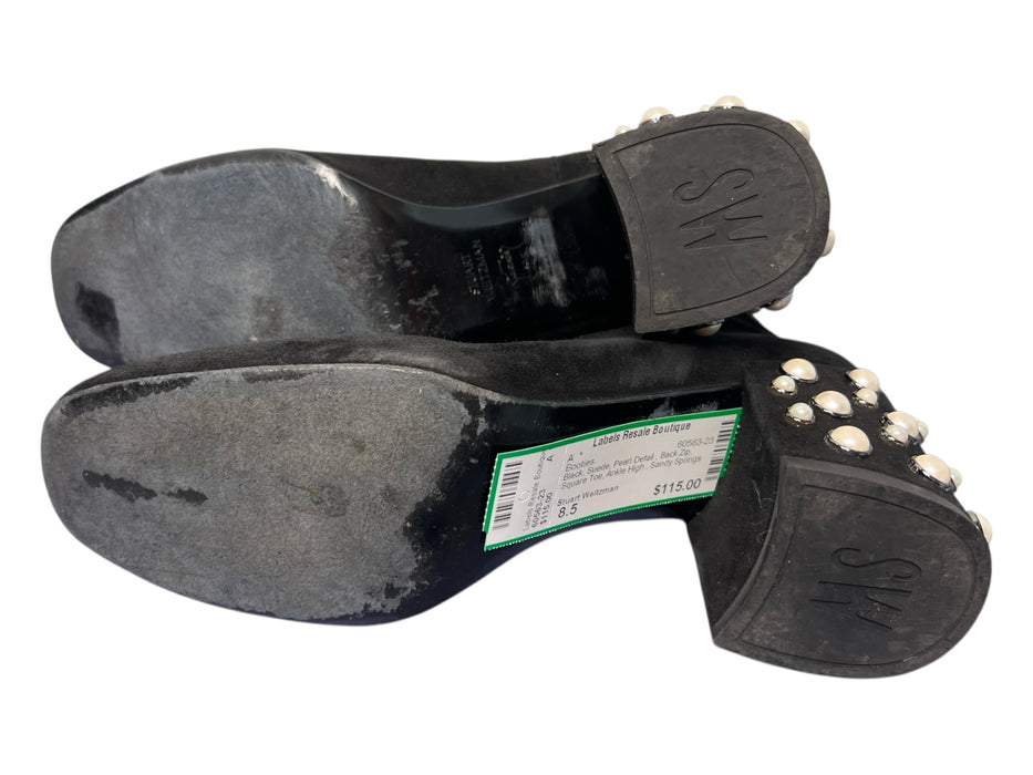 Stuart Weitzman Shoe Size 8.5 Black Suede Pearl Detail Back Zip Booties Black / 8.5