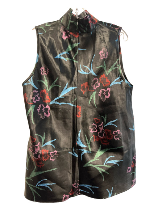 Giorgio Armani Size 50 Black & Multi Linen Blend Abstract Floral High Neck Top Black & Multi / 50