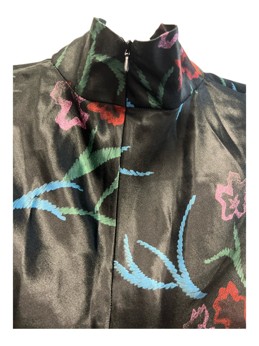 Giorgio Armani Size 50 Black & Multi Linen Blend Abstract Floral High Neck Top Black & Multi / 50