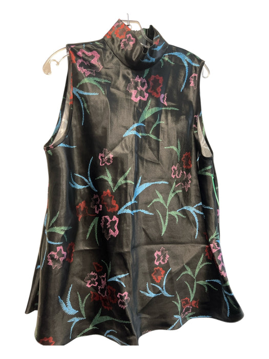 Giorgio Armani Size 50 Black & Multi Linen Blend Abstract Floral High Neck Top Black & Multi / 50