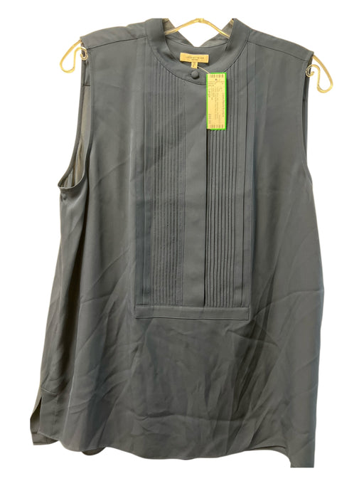 Lafayette 148 Size Large Blue Silk Sleeveless Pintuck Detail Half Button Top Blue / Large