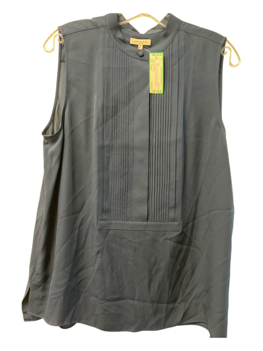 Lafayette 148 Size Large Blue Silk Sleeveless Pintuck Detail Half Button Top Blue / Large