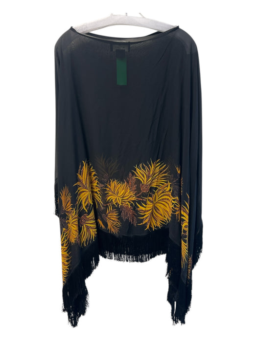 Etro Black & Yellow Silk Fringe Detail Sunflowers Poncho Black & Yellow / One Size