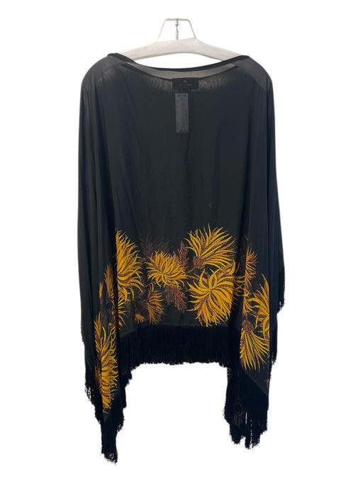 Etro Black & Yellow Silk Fringe Detail Sunflowers Poncho Black & Yellow / One Size