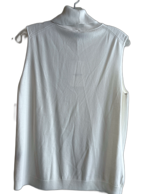 Lafayette 148 Size L White Viscose Ribbed Knit Turtle Neck Sleeveless Solid Top White / L