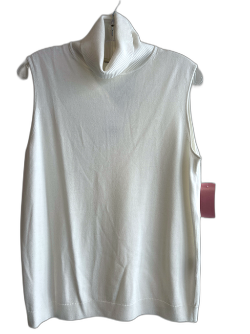 Lafayette 148 Size L White Viscose Ribbed Knit Turtle Neck Sleeveless Solid Top White / L