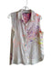 Lafayette 148 Size Est L White & Multi Cotton Blend Sleeveless Collared Top White & Multi / Est L