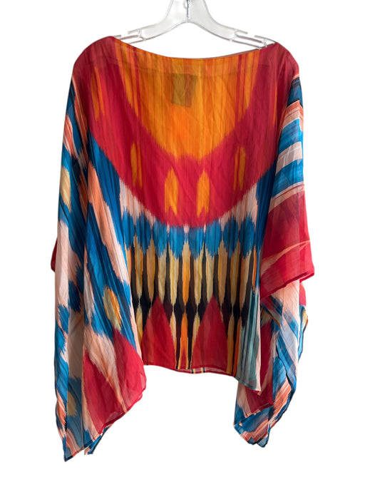 Etro Size One Size Red Multi Silk Arm Holes Semi Sheer Aztec Poncho Top Red Multi / One Size