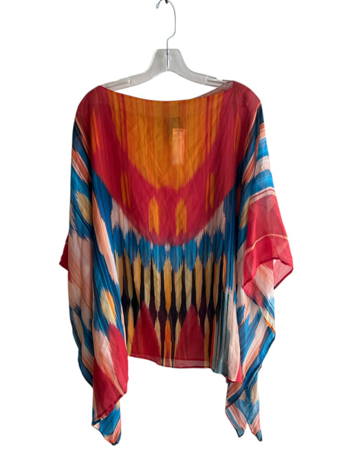 Etro Size One Size Red Multi Silk Arm Holes Semi Sheer Aztec Poncho Top Red Multi / One Size