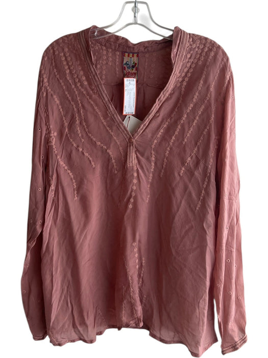 Johnny Was Size XL Mauve Rayon Long Sleeve V Neck Embroidered Top Mauve / XL