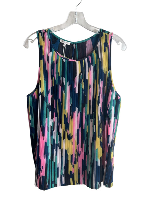Lafayette 148 Size Large Pink, Blue & Multi Polyester Round Neck Sleeveless Top Pink, Blue & Multi / Large
