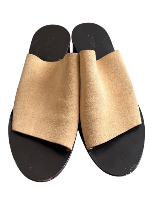Chloe Shoe Size 39 Sand & Gold Suede open toe Mule Block Heel Shoes Sand & Gold / 39