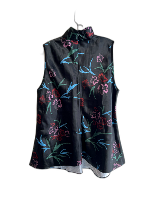 Giorgio Armani Size 50 Black & Multi Silk & Linen High Neck Sleeveless Tunic Top Black & Multi / 50