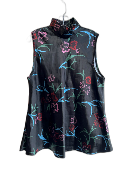 Giorgio Armani Size 50 Black & Multi Silk & Linen High Neck Sleeveless Tunic Top Black & Multi / 50