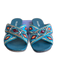 Prada Shoe Size 39.5 Teal & Multi Leather Rhinestone Criss Cross Flat Shoes Teal & Multi / 39.5