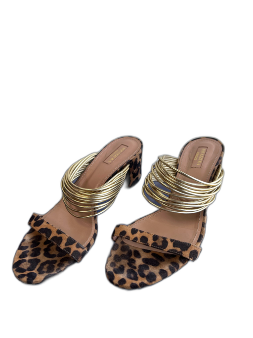 Aquazzura Shoe Size 39.5 Brown & Gold Suede Multi Strap Animal Print Shoes Brown & Gold / 39.5