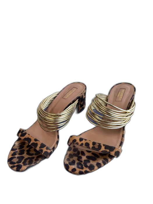 Aquazzura Shoe Size 39.5 Brown & Gold Suede Multi Strap Animal Print Shoes Brown & Gold / 39.5