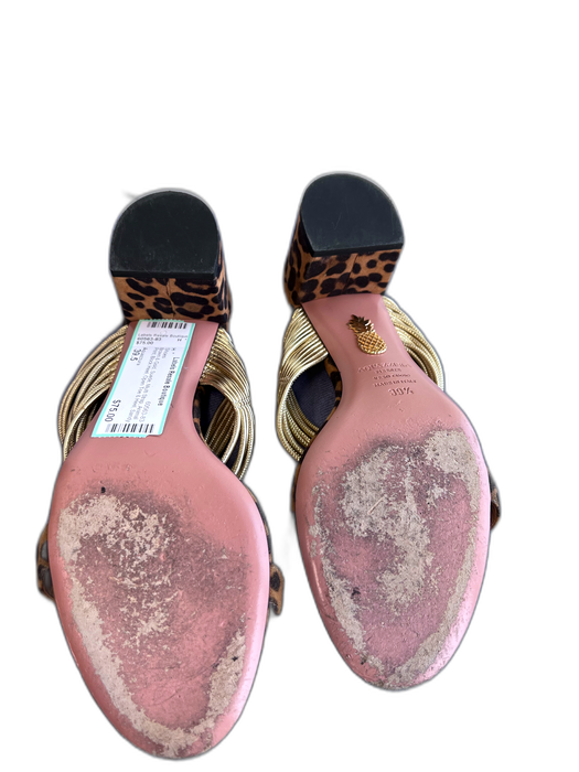 Aquazzura Shoe Size 39.5 Brown & Gold Suede Multi Strap Animal Print Shoes Brown & Gold / 39.5