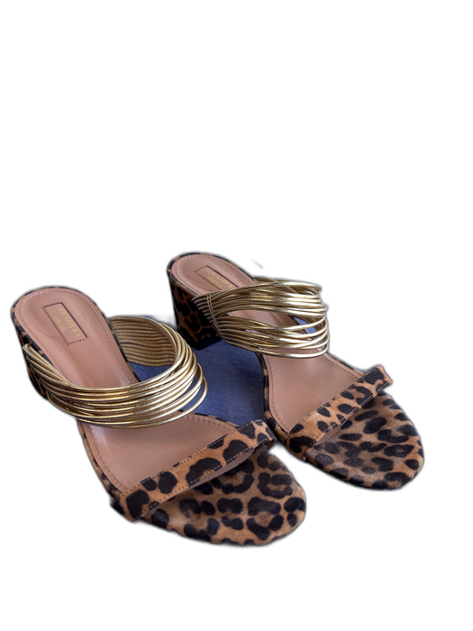 Aquazzura Shoe Size 39.5 Brown & Gold Suede Multi Strap Animal Print Shoes Brown & Gold / 39.5