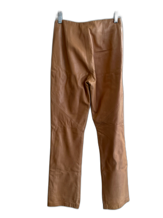 Neto Size 4 Tan Leather Side Zip Straight Cut Seam Detail Pants Tan / 4