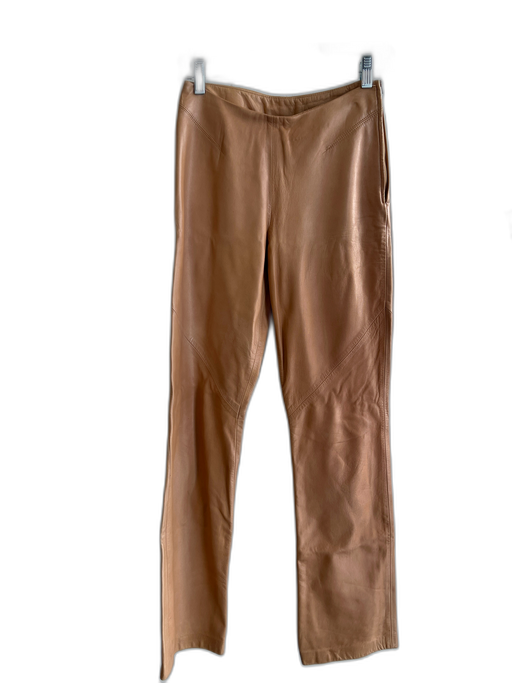Neto Size 4 Tan Leather Side Zip Straight Cut Seam Detail Pants Tan / 4