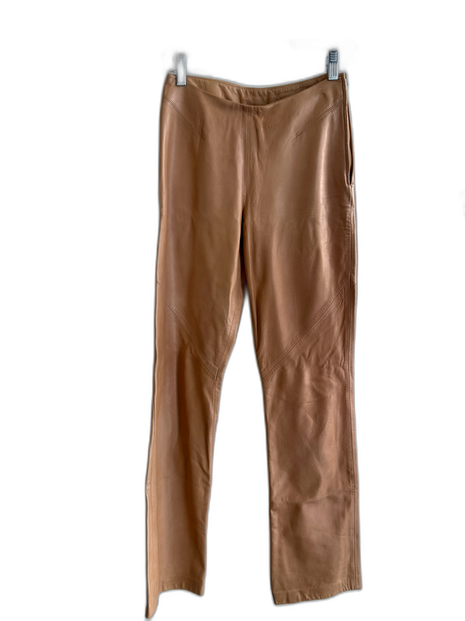 Neto Size 4 Tan Leather Side Zip Straight Cut Seam Detail Pants Tan / 4