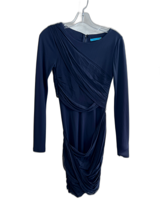 Alice & Olivia Size 0 Navy Acetate Blend Wide Neck Long Sleeve Back Zip Dress Navy / 0