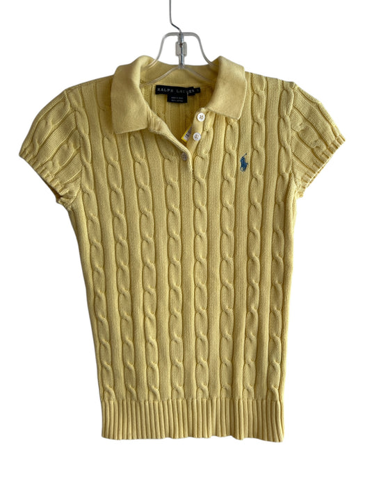 Ralph Lauren Size S Yellow 100% Cotton Cable Knit Cap Sleeve Collared Top Yellow / S