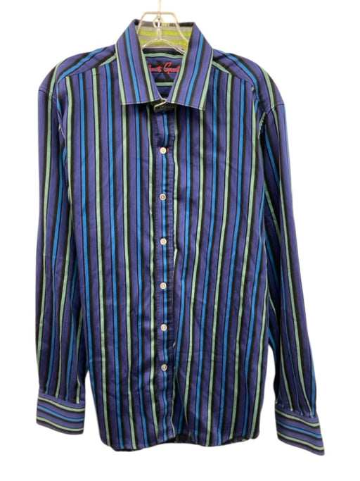Robert Graham Size XL Purple & Blue Print Cotton Striped Men's Long Sleeve Shirt Purple & Blue Print / XL