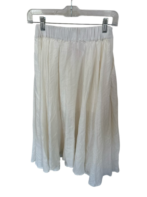Mable Size S White Rayon Blend Elastic Waist Pleat Detail Midi Skirt White / S