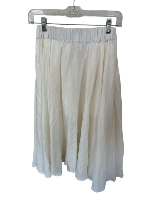 Mable Size S White Rayon Blend Elastic Waist Pleat Detail Midi Skirt White / S