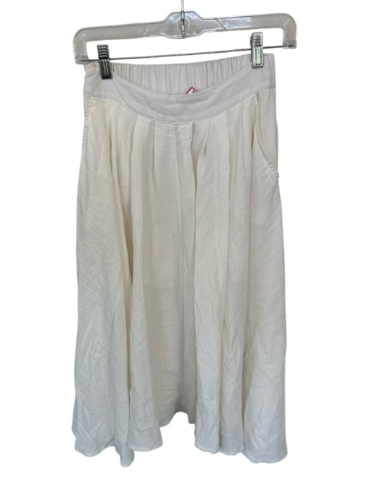 Mable Size S White Rayon Blend Elastic Waist Pleat Detail Midi Skirt White / S