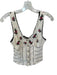 Free People Size XS Cream & Black Cotton Knit Embroidered Flowers Sleeveless Top Cream & Black / XS