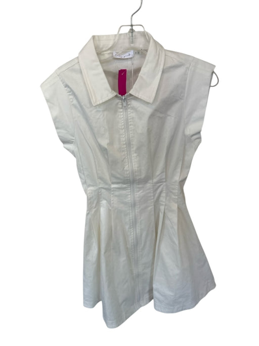 Baby Pink Size S White Cotton Cap Sleeve Front Zip Collar Dress White / S