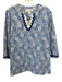 Sara Campbell Size XL Blue & White Cotton Long Sleeve Tile Design V Neck Top Blue & White / XL