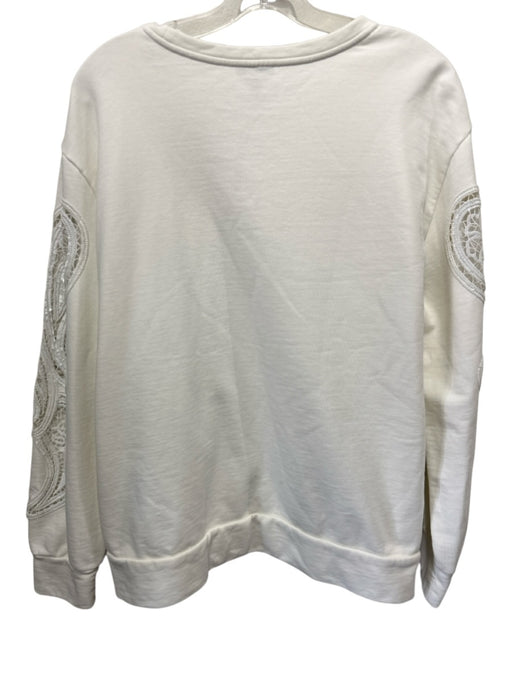 Escada Size XL Cream White Cotton Beads & Sequins Sleeve Design Sweatshirt Cream White / XL