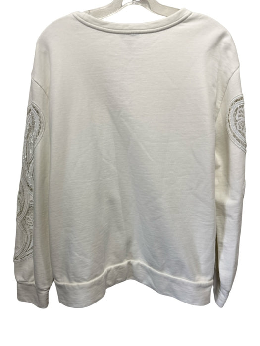 Escada Size XL Cream White Cotton Beads & Sequins Sleeve Design Sweatshirt Cream White / XL
