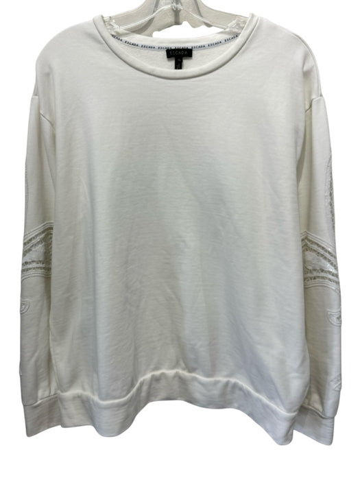 Escada Size XL Cream White Cotton Beads & Sequins Sleeve Design Sweatshirt Cream White / XL