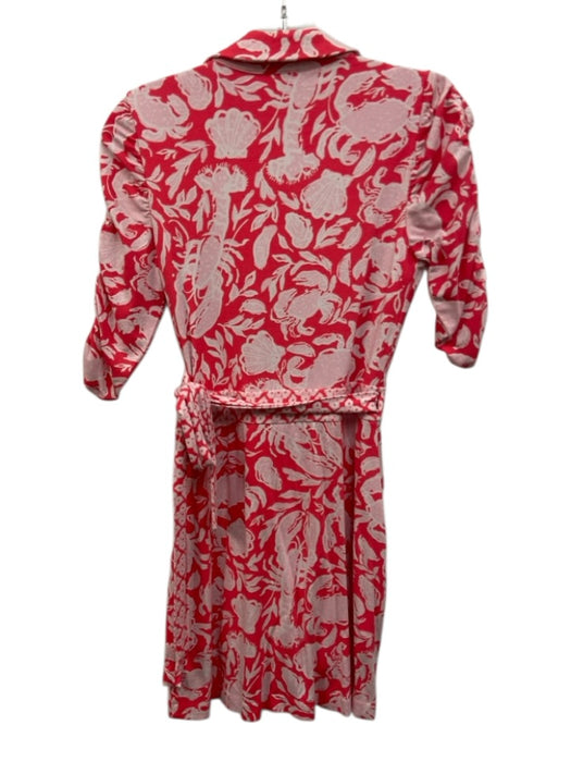 Lilly Pulitzer Size XS Pink & White Rayon & Spandex 1/2 Sleeve Crab Wrap Dress Pink & White / XS