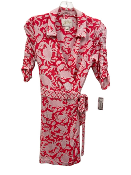 Lilly Pulitzer Size XS Pink & White Rayon & Spandex 1/2 Sleeve Crab Wrap Dress Pink & White / XS