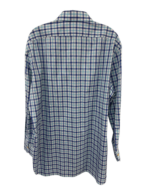 Kiton Size XL White & Blue Cotton All Over Print Button Down Long Sleeve Shirt White & Blue / XL