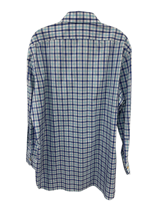 Kiton Size XL White & Blue Cotton All Over Print Button Down Long Sleeve Shirt White & Blue / XL