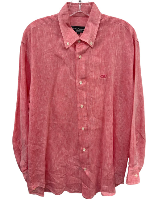 Salvatore Ferragamo Size L Pink Linen Solid Button Down Men's Long Sleeve Shirt Pink / L