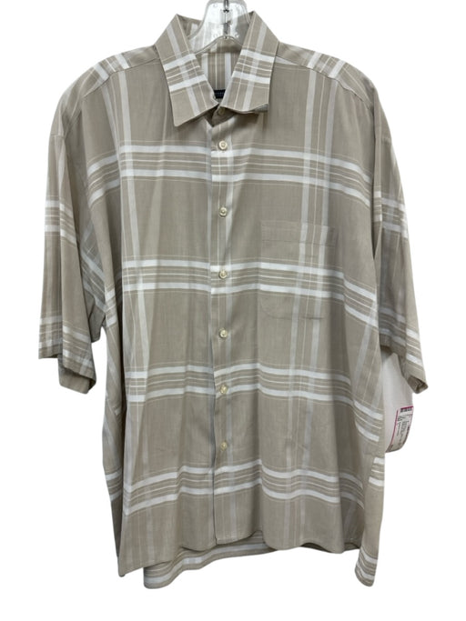 Burberry London Size L Beige & White Cotton Plaid Polo Men's Short Sleeve Beige & White / L