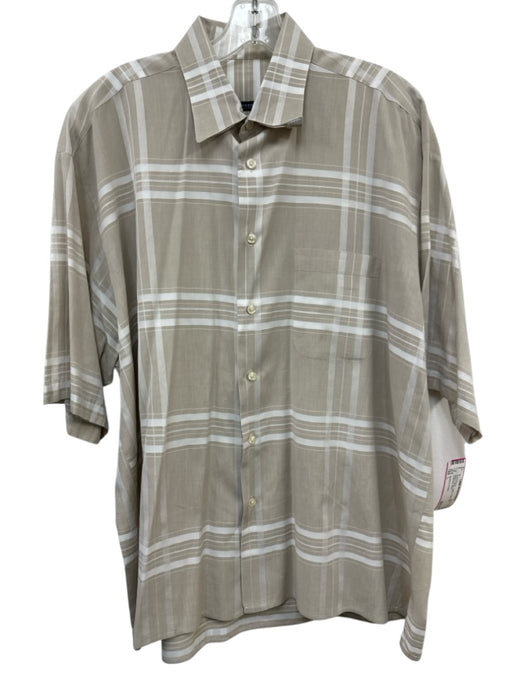 Burberry London Size L Beige & White Cotton Plaid Polo Men's Short Sleeve Beige & White / L