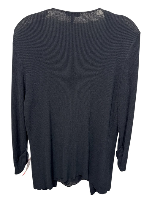 Escada Size 42 Black Viscose Blend Ribbed Lace Panel Tie Front Long Sleeve Top Black / 42