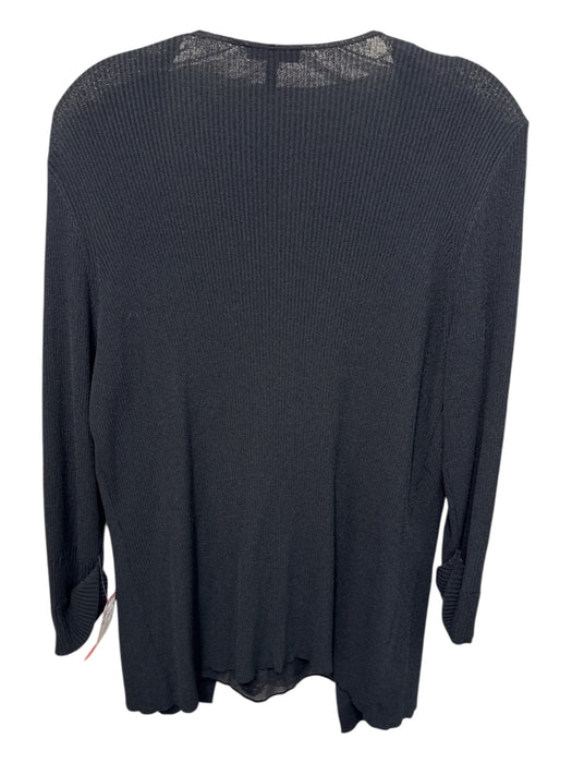 Escada Size 42 Black Viscose Blend Ribbed Lace Panel Tie Front Long Sleeve Top Black / 42