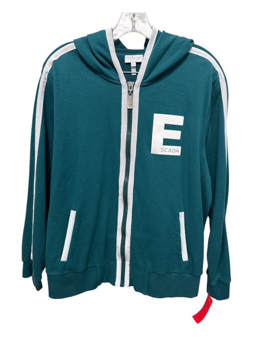 Escada Sport Size L/XL Teal & White Cotton Logo Hoodie Full Zip Pant Set Teal & White / L/XL
