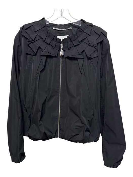 Escada Sport Size 46 Black Polyester Pleated Ruffle Neck Full ZIp Bomber Jacket Black / 46